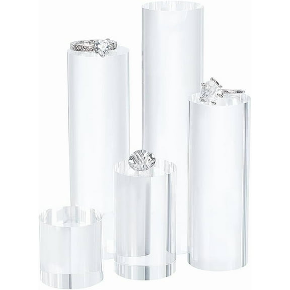 5Pcs 5 Styles Clear Acrylic Display Cube 1.2/ 1.9/ 3.1/ 3.9/ 4.7 Inch Transparent Solid Cylinder Display Blocks for Photography Boutique Jewelry Cosmetic Crafts Closet ShowClear