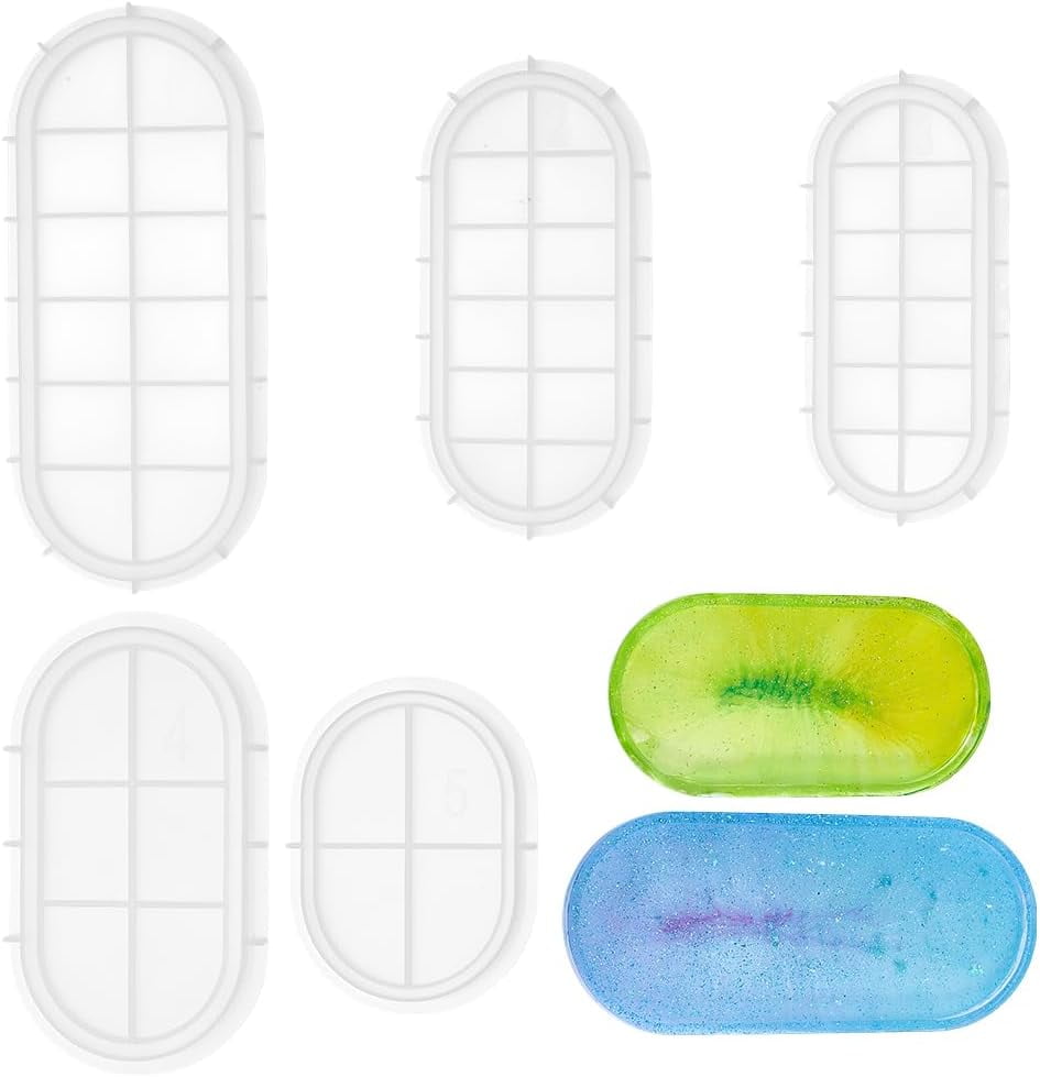 5Pcs 5 Styles DIY Oval Storage Tray Silicone Molds Resin Casting Molds For UV Resin Epoxy Resin Craft Making Oval White 164~329x110~146x14.3~18mm 1pc/style