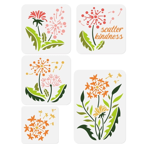 5Pcs 5 Styles Dandelion PET Hollow Out Drawing Painting Stencils for DIY Scrapbook Photo Album Flower 150~297x150~210mm 1pc/style