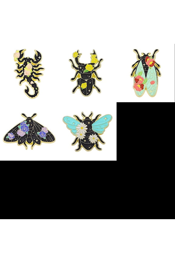 5Pcs 5 Styles Insect Enamel Pins Alloy Brooches for Backpack Clothes Mixed Color 21-30x17-30mm 1pc/style