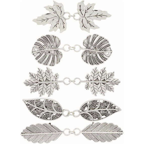 5Pcs 5 Styles Leaf Shawl Clips Vintage Alloy Cardigan Cape Collar Clasp Antique Silver Cinch Clip Retro Cloak Brooches Shawl Pins for Women Clothing to Hold Sweater Together Waist Cincher