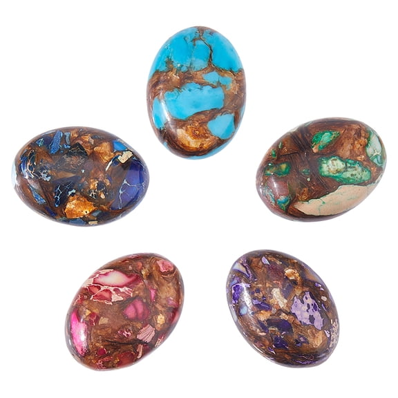5Pcs 5 Styles Natural Lazuli & Imperial Jasper and Bronzite Cabochons Dyed Oval Mixed Color 25~25.5x18~18.5x7~8mm 1pc/style