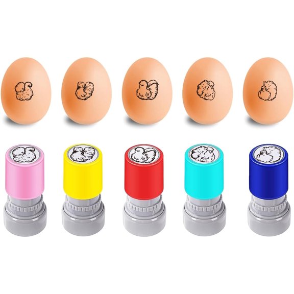 5Pcs 5 Styles Plastic Rubber DIY Egg Drawing Stamps with Stamp Pads Chook 65x33mm Pattern: 20mm 1pc/style
