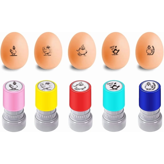5Pcs 5 Styles Plastic Rubber Stamps DIY Egg Drawing Stamps with Stamp Pads Chook 65x33mm Pattern: 20mm 1pc/style for Handmade