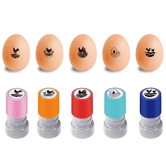 5Pcs 5 Styles Plastic Rubber Stamps DIY Egg Drawing Stamps with Stamp Pads Rooster 65x33mm Pattern: 20mm 1pc/style DIY