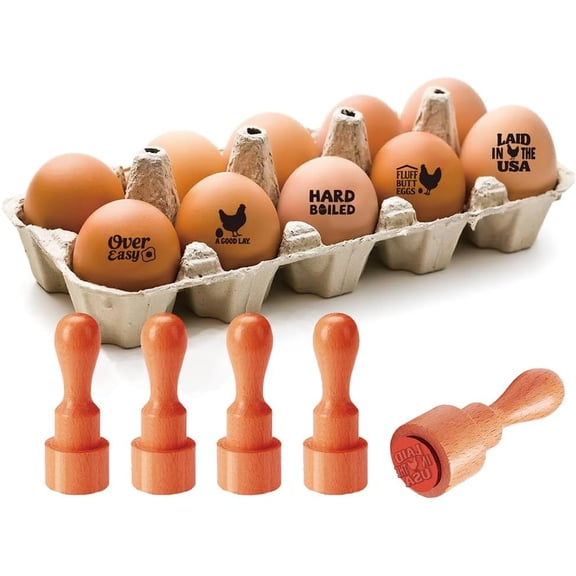 5Pcs 5 Styles Plastic Rubber Stamps with Wood Handles DIY Egg Drawing Stamps Chook 55x20mm Pattern: 18mm 1pc/style Beige