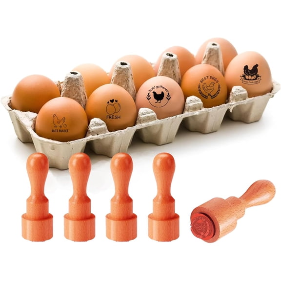 5Pcs 5 Styles Plastic Rubber Stamps with Wood Handles DIY Egg Drawing Stamps Hen 55x20mm Pattern: 18mm 1pc/style colorful