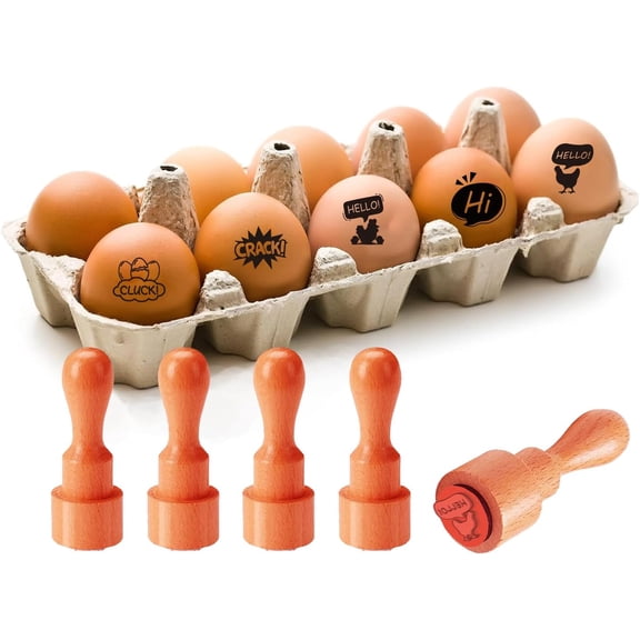 5Pcs 5 Styles Plastic Rubber Stamps with Wood Handles DIY Egg Drawing Stamps Word 55x20mm Pattern: 18mm 1pc/style Colorful