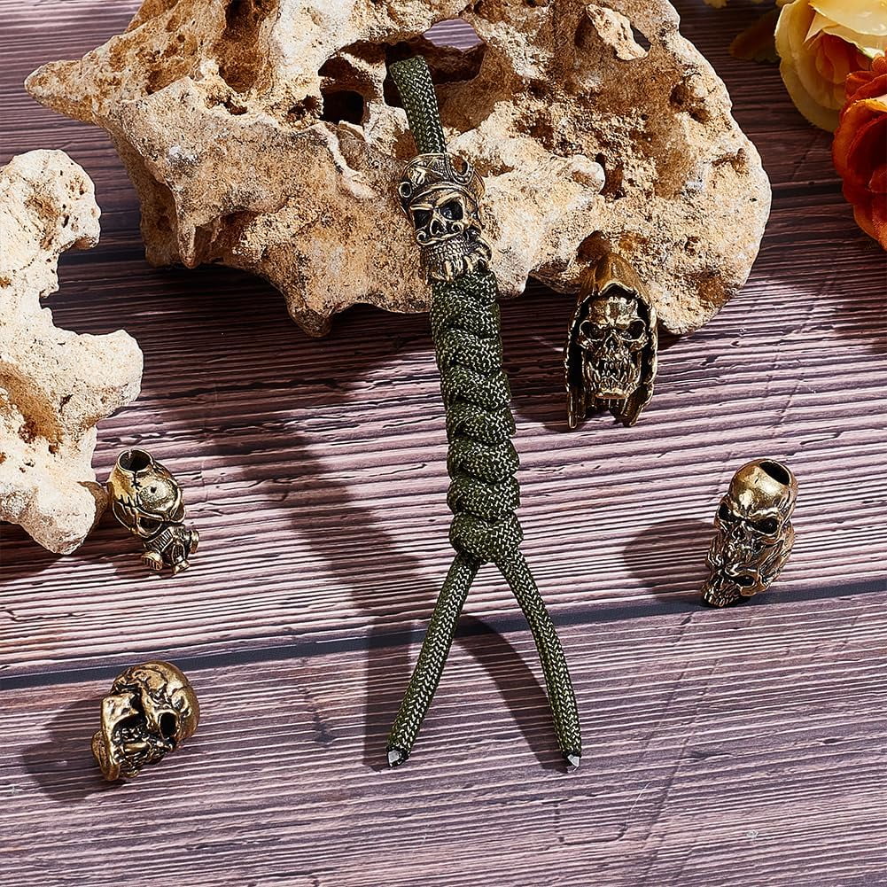5Pcs Styles Skull Head European Beads Metal Paracord Beads Knife
