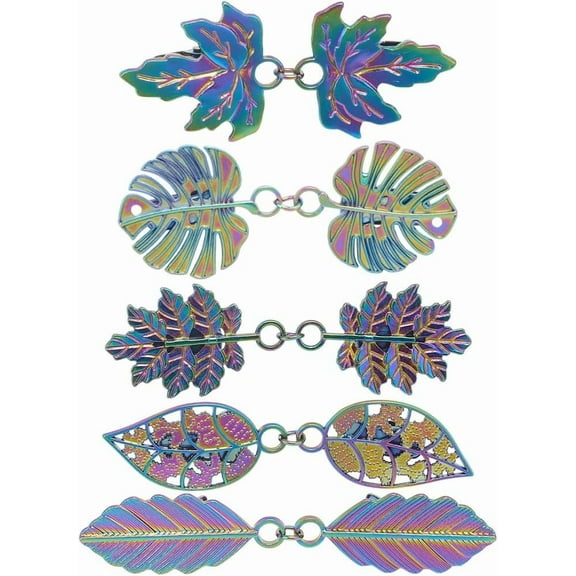 5Pcs 5 Styles Vintage Cardigan Clips Alloy Leaf Shape Shawl Cape Collar Clasp Rainbow Cinch Clip Retro Cloak Brooches Pins for Women Clothing Sweater Coat Scarf Wearing Accessories Gifts