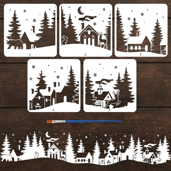 5Pcs 5 Styles Western Theme PET Hollow Out Drawing Painting Stencils for DIY Scrapbook Photo Album Tree 300x300mm 1pc/style for DIY