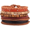 thumbnail image 1 of 5Pcs 5 Styles Wood Wrap Bracelets Adjustable Woven PU Leather Wrist Cuff Stackable Ethnic Tribal Hemp Cords Natural Wooden Coconut Shell Beads Wristbands Arm Armor, 1 of 7