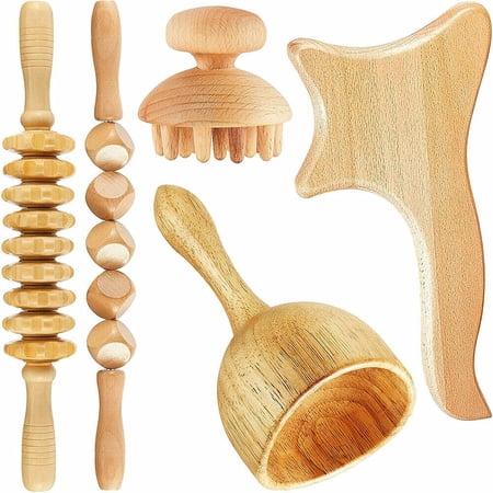 5Pcs 5-in-1 Wood Therapy Guasha Tools Maderoterapia Lymphatic Drainage Massager