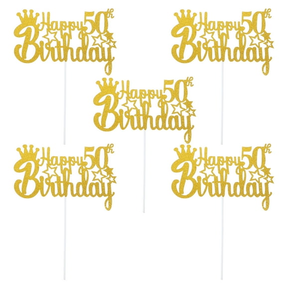 YSNOOWE Cake Picks Golden Paper 5Pcs 5.89X3.93X0.04In For Birthday Party Cake Decoration