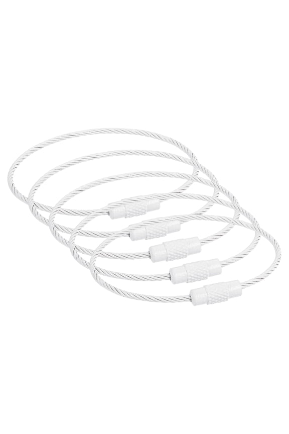 5Pcs 6.3" Cable Key Rings, Wire Keychain Twist Loops, Lock Key Holder, White