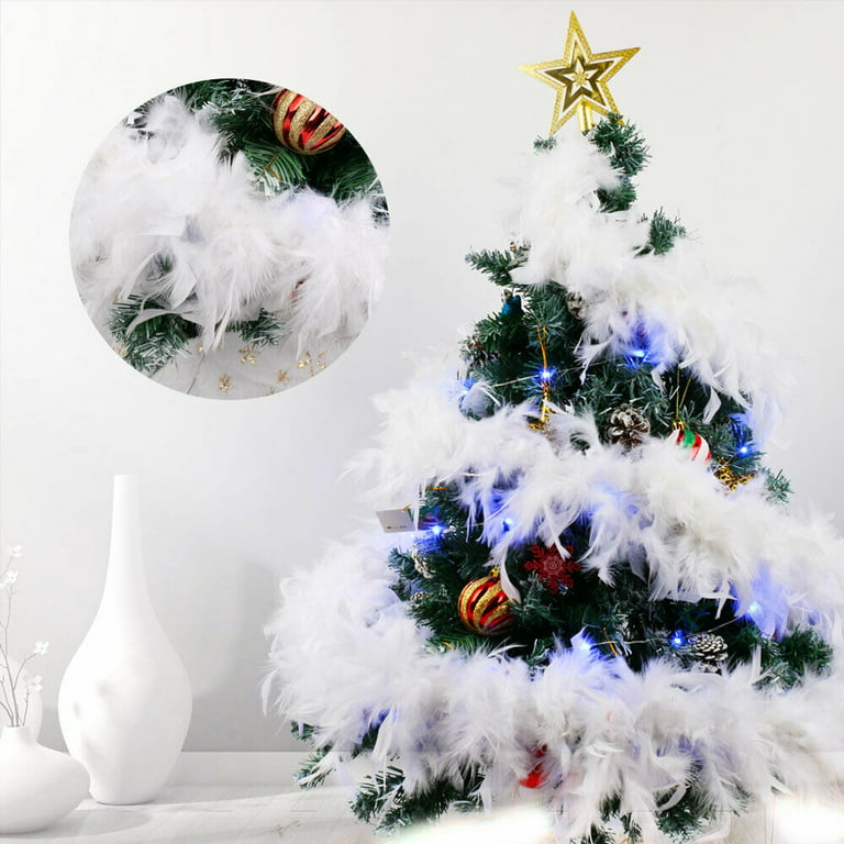 5Pcs 6.5ft Christmas Tree White Feather Boa Xmas Ribbon Strip Party Garland  for Christmas Party Wedding Home Decorations