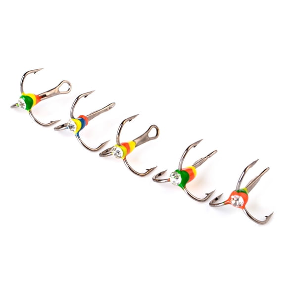 5Pcs 6/8/10/12 Size Hook Fishing Tackle Accessories Carbon Steel Fishing Treble Hook Ice Fishing Three Jaw Drills Hook