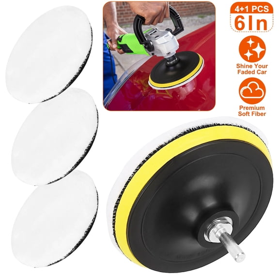 5Pcs 6" Buffing Polishing Pads, TeqHome Car Plush Buffing Waxing Wheels Mop Set with M14 Drill Screw for Car Polisher Drill Adapter