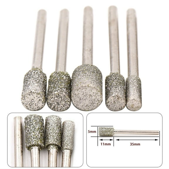 5Pcs 60Grit Diamond Grinding Burr Abrasive Bits Metal Jade Polishing 3 4 5 6 8Mm