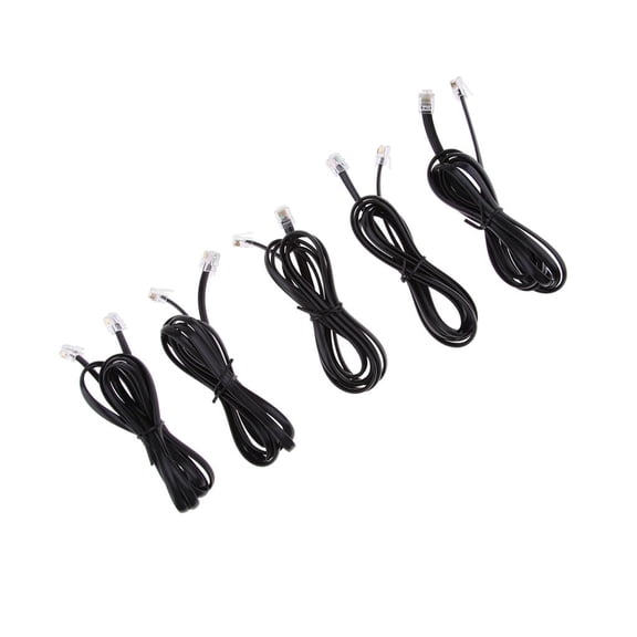 5Pcs 6P6C Male to Male Flat Straight Teleph Cable Cord 1.5m