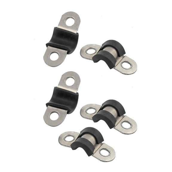 5Pcs 6mm Dia Rubber Lined U Shaped Stainless Steel Pipe Clips Hose Tube Clamp