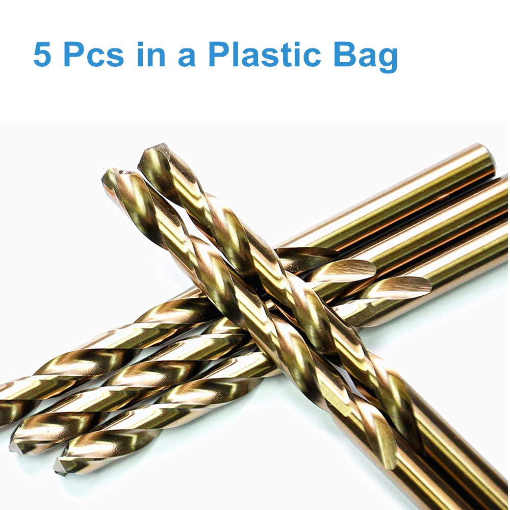 5Pcs 7/16" x 5-1/2" HSS Cobalt Drill Bits Jobber Length for Stainless Steel Metal Wood Plastic