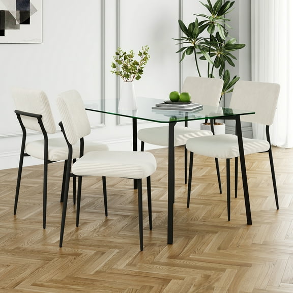 5Pcs 7Pcs/Set Modern Simple Table With A Glass Square Table And Four Chairs. Transparent Tempered Glass Countertop, Black Metal Legs, Suitable For Kitchen Living Room Dining Room (set Of 5)