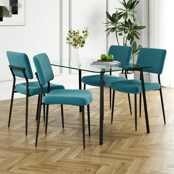 5Pcs 7Pcs/Set Modern Simple Table With A Glass Square Table And Four Chairs.  Transparent Tempered Glass Countertop, Black Metal Legs, Suitable For Kitchen Living Room Dining Room (set Of 5)