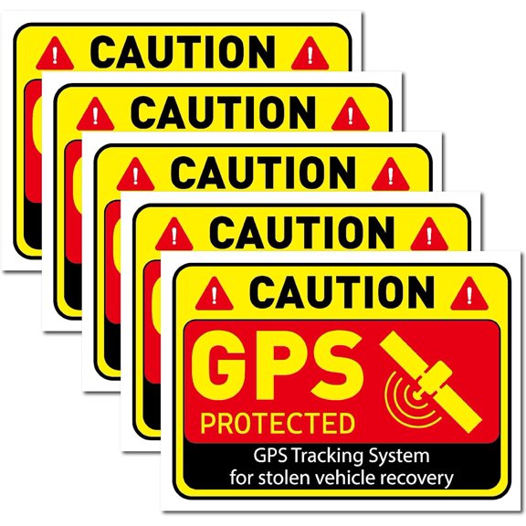 5Pcs 9.8 x 6.9 Inch Warning GPS Tracking Sticker Words Caution Protected GPS Tracking System Vinyl Waterproof PVC Self Adhesive Safety Danger Decals for Stolen Vehicle Car Recovery Outdoor for DIY