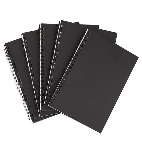 5Pcs A5 Black Spiral Notebook Blank Sketchbook Unruled Journal Pack Thick Blank Paper 50 Sheet 100 Unlined