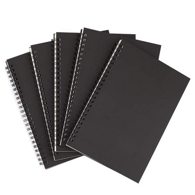 5pcs A5 Black Spiral Notebook Blank Sketchbook Unruled Journal Pack Thick Blank Paper 50 Sheet 100 Unlined Pages
