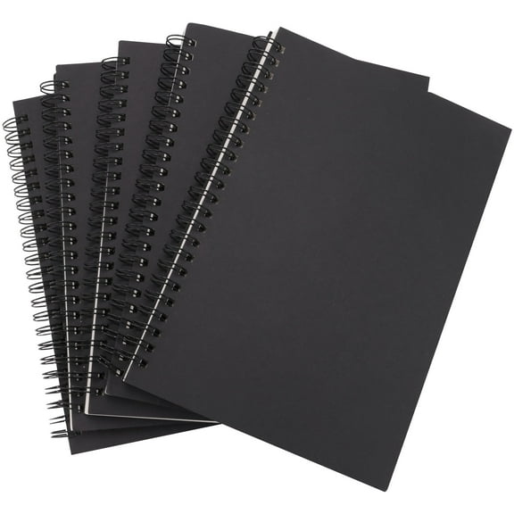5Pcs A5 Black Spiral Notebook Blank Sketchbook Unruled Journal Pack Thick Paper 50 Sheet 100 Unlined Pages