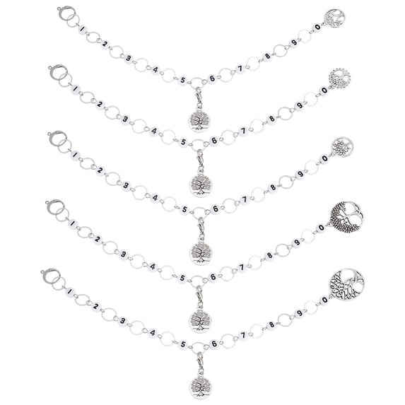 5Pcs Acrylic Number Knitting Row Counter Chains and 5pcs Alloy Tree of Life Charm Locking Stitch Markers with Lobster Claw Clasps for DIY