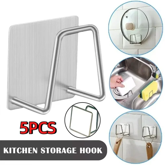 5Pcs Adhesive Sponge Holder Sink Caddy For Kitchen Accessories Stainless Steel