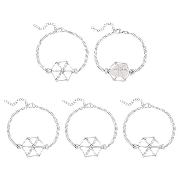 5Pcs Adjustable Metal Macrame Pouch Bracelet Making with Extender Cable Chains Empty Stone Holder Nets Bracelets Pendant with Lobster