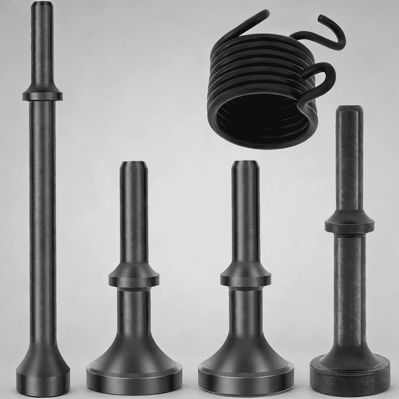 5Pcs Air Hammer Bits Set with Spring 0.401 Inch Round Shank Heavy Duty Alloy Steel Pneumatic Chisels Air Tools Attachments