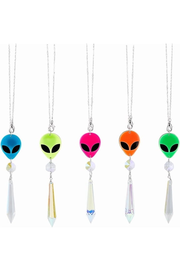 5Pcs Alien Car Charms Electroplate Glow in The Dark Decorations with 29cm Auto Interior Rearview Mirror Dangle Ornament Accessories for Car Rear View Mirror DIY