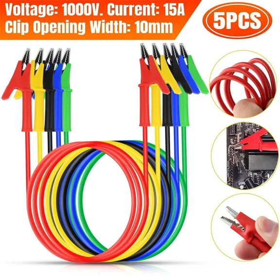 5Pcs Alligator Clips Electrical Test Leads Set 30V 15A Jumper Wires Cables Set