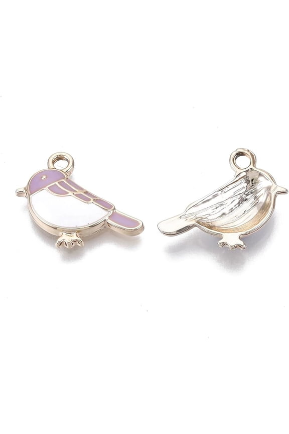 5Pcs Alloy Bird Charms with Enamel Light Gold Bird Pendant Charm Medium Purple Jewelry Findings