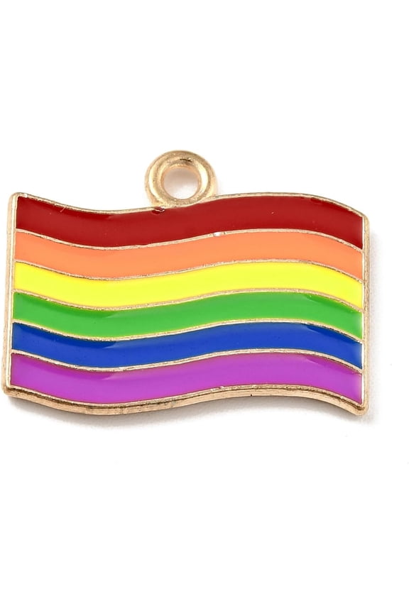 5Pcs Alloy Enamel Pride Pendants Pride Flag/Rainbow Flag Pendant Charm Light Gold Pendant Accessory for Women DIY Necklace Bracelet Earring Jewelry Craft Making 15.5x20x1.5mm Hole: 1.6mm Making DIY