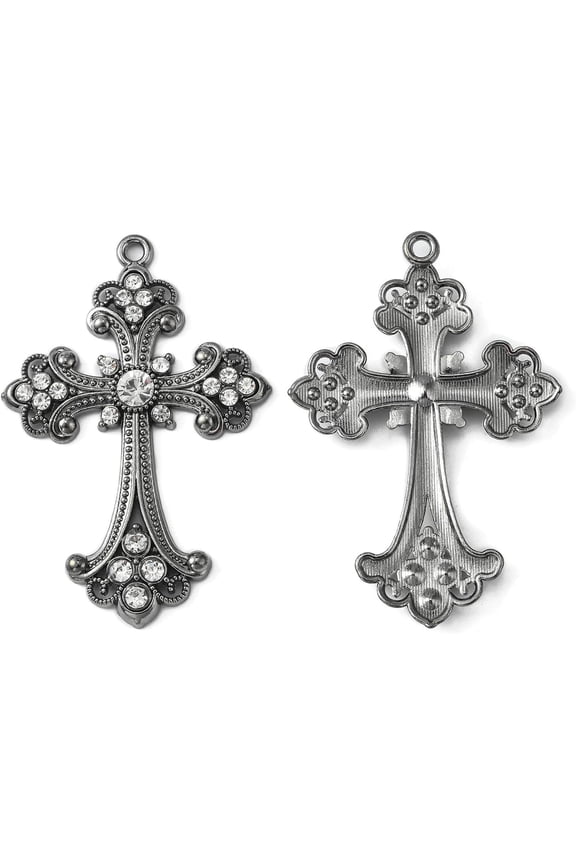 5Pcs Alloy Rhinestone Cross Big Pendants Gunmetal DIY Pendant Charms Craft Supplies Pendants Cross Pendant Jewel for Women Necklace Bracelet Jewelry Craft Making 75x50x7mm
