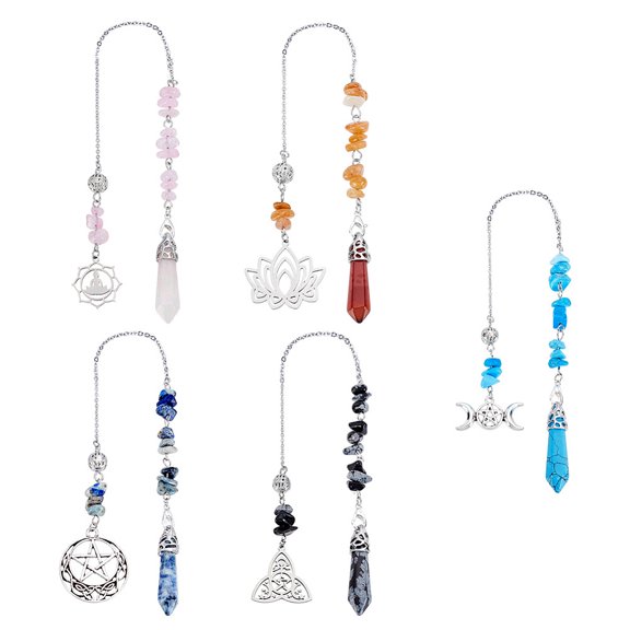 5Pcs Alloy and Natural Gemstone Pendant Decorations 280~295mm
