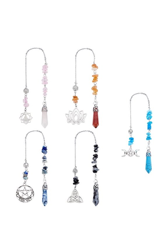 5Pcs Alloy and Natural Gemstone Pendant Decorations 280~295mm
