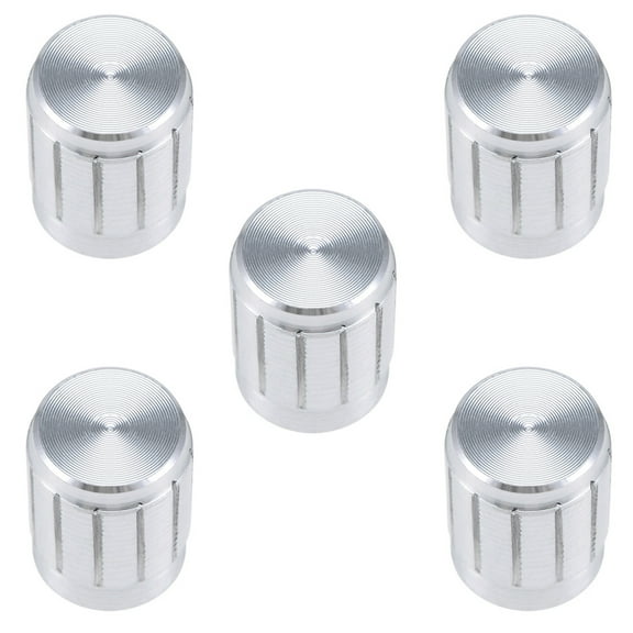 5Pcs Aluminium Alloy Potentiometer Rotary Knob for 6mm Dia Hole Silver Tone