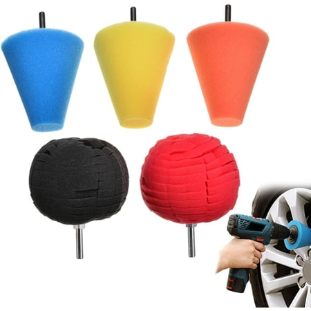 5Pcs Aluminum Polishing Kit, Foam Sponge Polishing Balls Wheel Polishing Kit for Drills, Car Care for Chrome Rims Metal Plastic Ceramic Glass