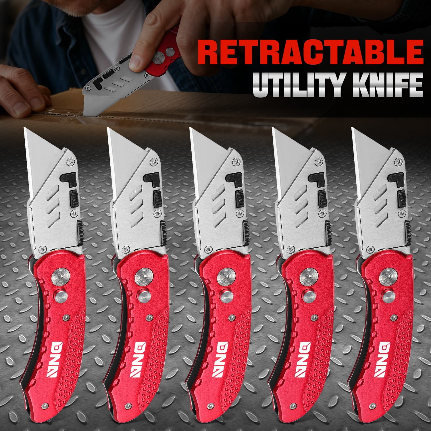 5Pcs Aluminum/Steel Folding Locking Pocket Utility Knifes w/10 Extra Blades