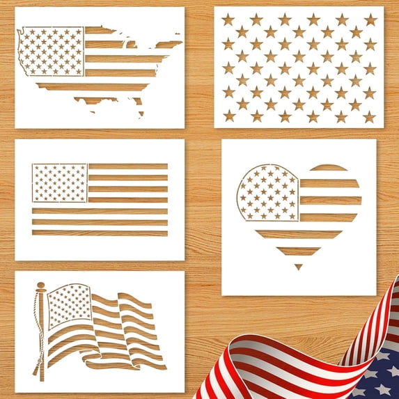 Stra Paper 5Pcs American Flag Sencils 50 Star Stencil Heart Map Star Templates ...