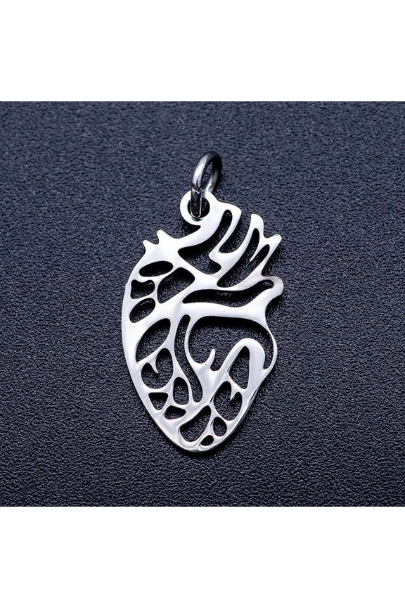 5Pcs Anatomical Organ Heart Shape Pendants 20x12x1mm Flat Heart Charms Hollow Organ Hearts Charms with 5x0.8mm Jump Ring And 3mm Hole Stainless Steel Color for Crafting and Accessories