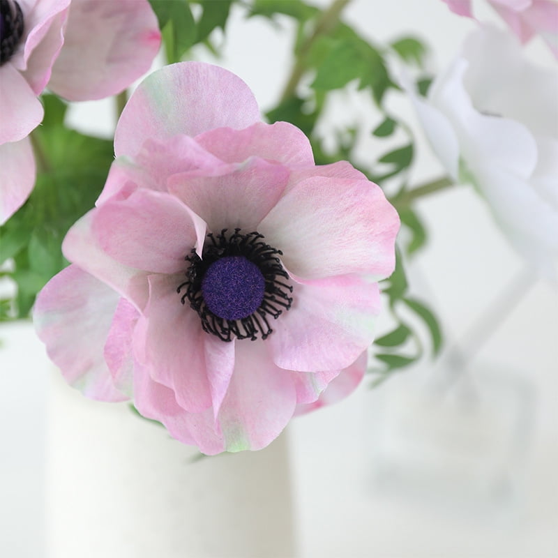 5Pcs Anemone Flowers Artificial Silk Flowers 18.5" White Faux Flowers Realistic Fake Flowers for