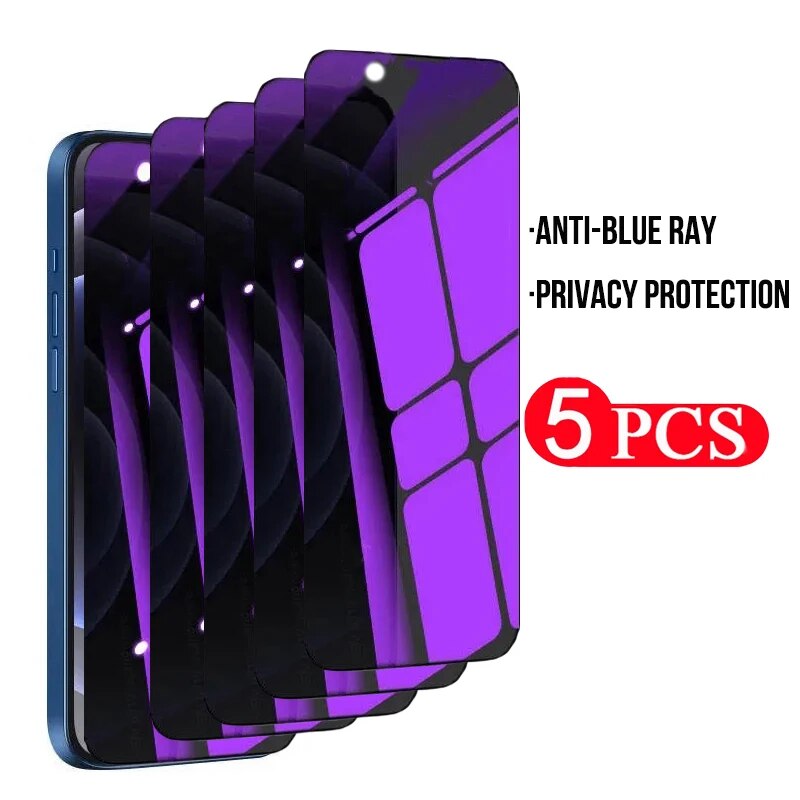 5Pcs AntiBlue Light Privacy Screen Protector For IPhone 15 14 13 12